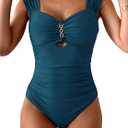 Eomenie Women's One Piece Swimsuit Tummy Control Cutout Bathing Suit Push Up Wide Straps Swim Suit, Peacock Green