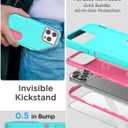 AICase for iPhone 15 Pro Max Case Built-in Stand with Glass Screen Protector,Heavy Duty Drop Protection Full Body Rugged Shockproof Military Protective Tough Durable for iPhone 15 Pro Max 6.7"_3 (Water Blue/hot pink+Glass Protector)