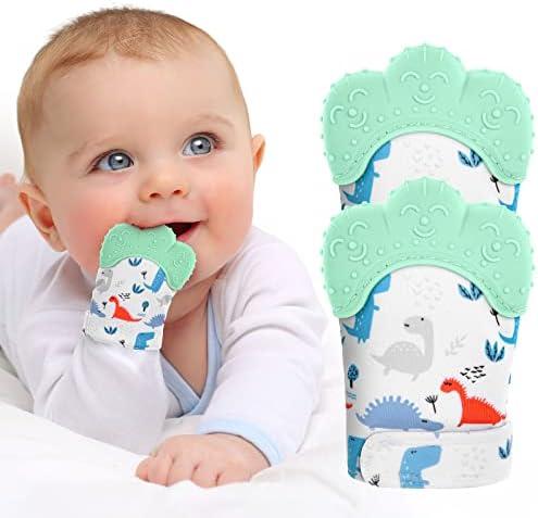2Pack Silicone Teething Mitt, Soothing Infant Teething Mitten Pain Relief, Prevent Scratches Glove, Safe Silicone Teething Toys for 0-12 Months