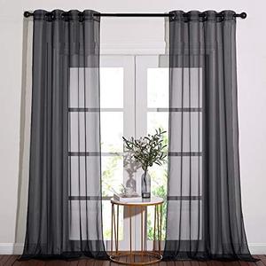 NICETOWN Living Room Sheer Curtains 108 inch Long, Eyelet Top Voile Textured Hazy Sheer Draperies Privacy with Light Penetration for Villa, W54 by L108 inches, 2 Panels, Black
