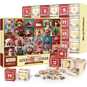 Christmas 2024 Advent Calendar Puzzle,1008Pcs Dog&Cat Advent Calendar Puzzle Christmas Gifts for Family Games for Kids, Adult, 2 Pack