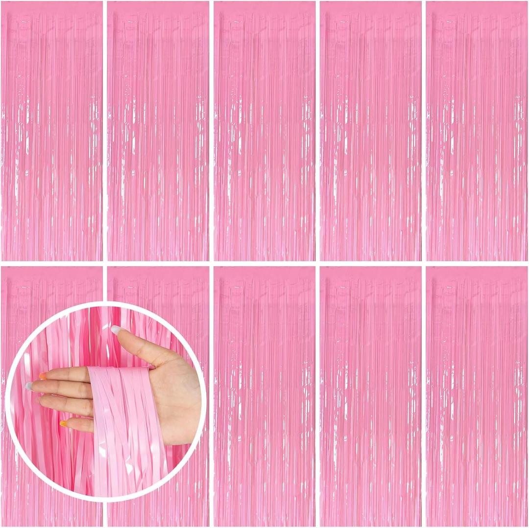10 Pack Party Backdrop Decorations Pink Tinsel Curtain Party Backdrop Foil Fringe Birthday Decorations Photo Booth Streamer Backdrop Pink Theme Bachelorette Graduation Party Decorations (39.4"W x 78.7"L (Pack of 10))