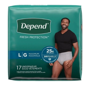 Depend Fresh Protection Adult Diapers, Incontinence Underwear for Men, Disposable, Maximum, Large, Grey, 17 Count, Packaging May Vary