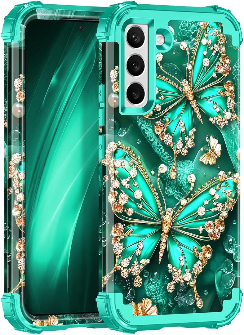 Miqala for Galaxy S22 Plus 5G Case,Glow in The Dark Three Layer Heavy Duty Shockproof Full Body Protection Hard Plastic Bumper+Soft Silicone Case for Samsung Galaxy S22 Plus 6.6 inch,Blue Green