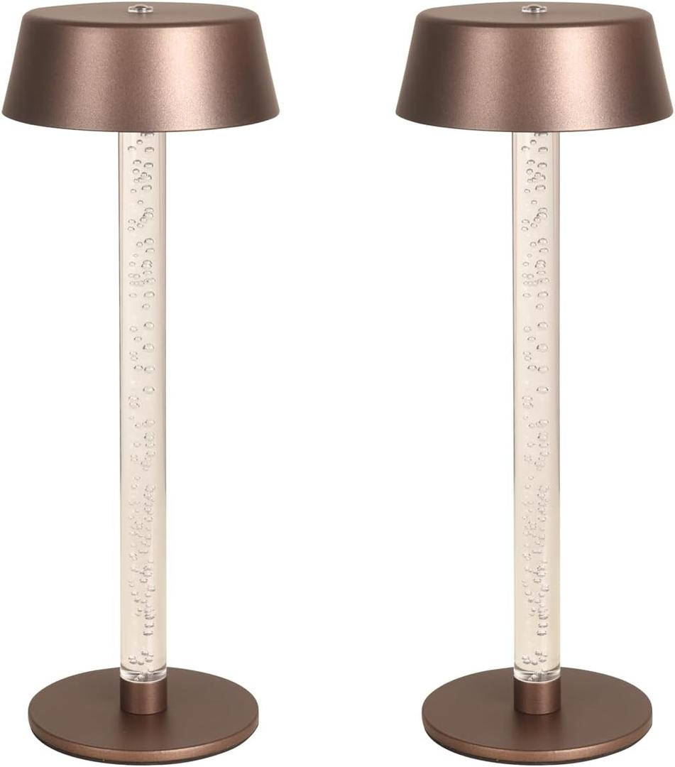Cordless Table Lamps Set of 2,Lava lamp,Bubble stem,Water Droplet stem,Crystal Effect,5000mAh Battery Operated, 3 Color Stepless Dimming Up, for Restaurant/Bedroom/Bars/Outdoor Party/Camping/Coffee (Gold brown-2Pack)