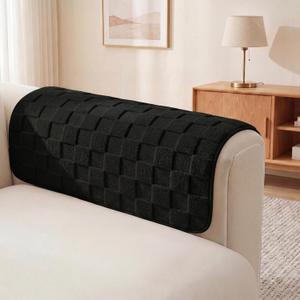 Foxdecor Couch Arm Covers, Plush Sofa Armrest Protector, Non-Slip Washable Furniture Covers for Pets, Black, 20x20 Inch
