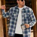 Men Fleece-Lined Button Shirt Flannel Plaid Warm Winter Casual Jacket with Flap Pockets (S-3XL)