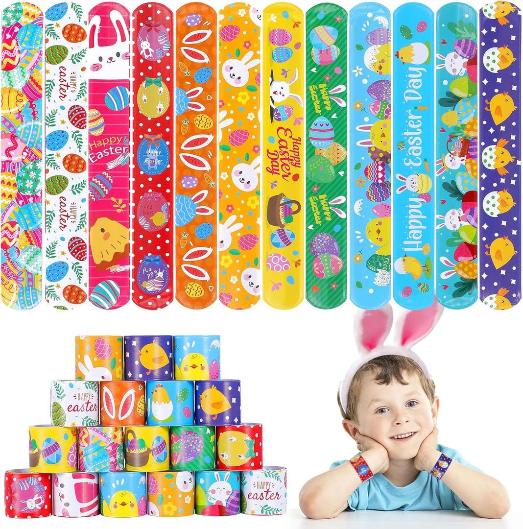 Easter Slap Bracelets for Kids 36PCS Easter Basket Stuffers for Kids Bulk Snap Bracelet Easter Party Favors Supplies Easter Egg Fillers Toys Goodie Bag Stuffers Toy Gifts for Student Classroom Prizes