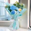 Crochet Flowers Rose Artificial Flower, Handmade Crochet Flowers Bouquet,Crochet Knitted Flowers Gifts for Mom Lover Friend Home Decor,for Girlfriend Mothers Day Birthday Home Decor (Blue)