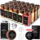 EDELHAUS® Square Spice Jars with Acacia Wooden Lid (Pack of 24) Spice Jars with Shaker Insert and 240 Labels - Acacia Lids Glass Container for Spice Organisation [4.3 in × 1.8 in]