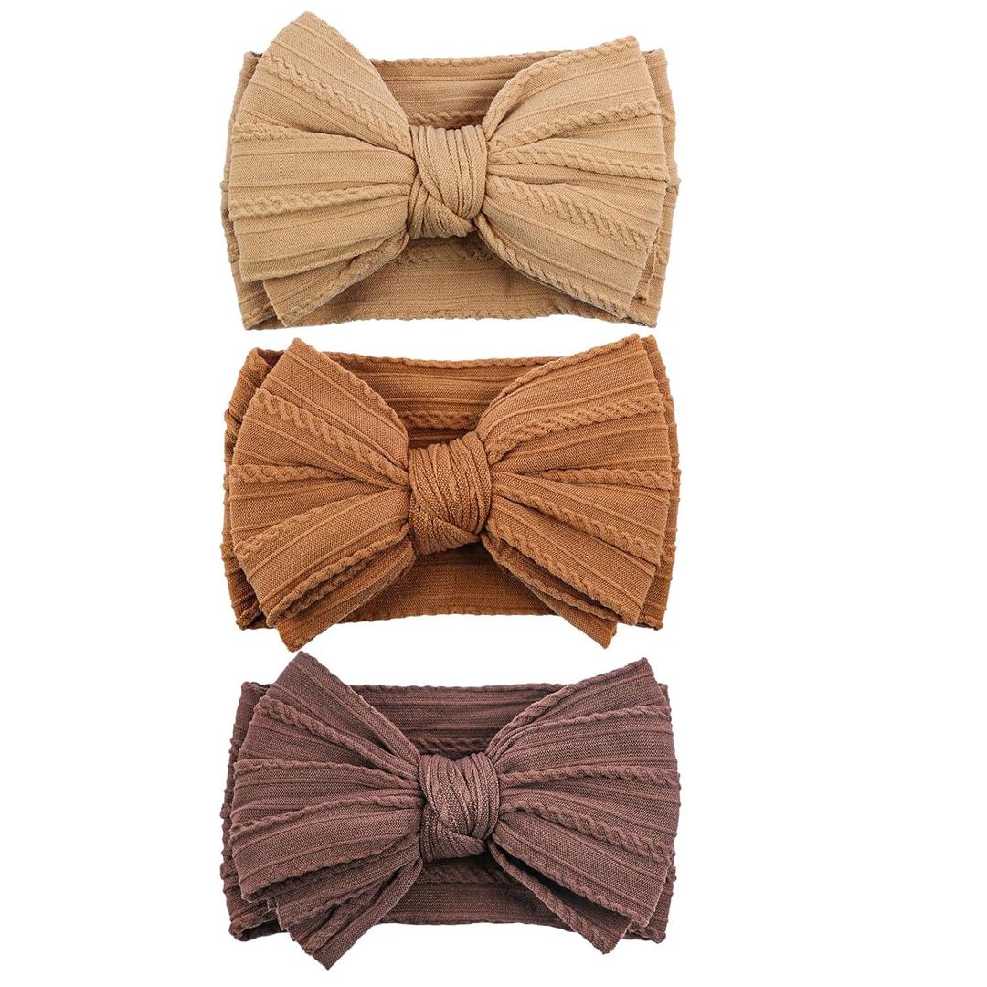 LemonSpace Handmade Baby Girls Headbands Soft Stretchy Nylon Hair Bands Hair Accessories with Bows for Newborn Baby Girls Infant Toddlers Kids(Khaki Brown Mix)