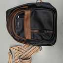 7L Sling Bag For Women Men Backpack Fanny Pack Crossbody Chest Travel Shoulder Belt Bags Purse Handbag PU Leather (Black W/ Brown Trim)
