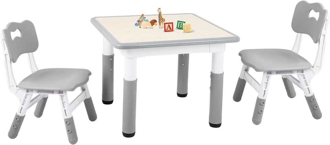 FAHKNS Kids Table with 2 Chairs, Height Adjustable Toddler Table and Chairs Set for Graffiti Desktop,Non-Slip Legs,Kids Multi-Activity Desk for Learning, Reading, Playing, Painting, Eating