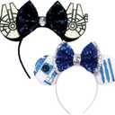 FACHPINT Mouse Ears Headbands - 2pcs Blue Ears for Boy Girl, Cute Halloween Theme Park Accessories, Sequin Christmas Party Props