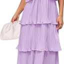 ZESICA Women's 2026 Summer Sleeveless Halter Neck Ruffle Tiered Layed Chiffon Flowy Swing Long Midi Dress (Purple, M)