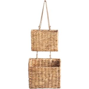 YAHUAN Woven Water Hyacinth Hanging Basket 2-Tiered Storage Baskets Hanging Organizer Hanging Wall Basket for Home,Pantry,Garden, Office Organization (Water Hyacinth) (Trapezoid)
