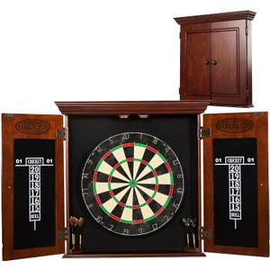Barrington Dartboard Multiple Styles Pre-Assembled Wood Dartboard Cabinet Collection with 18 Bristle Dartboard & Steel Tip Dart Set, Perfect for Cricket Games