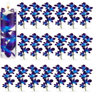 24 Pieces Blue Purple Faux Flowers Blue Orchid Flower Vase Fillers Faux Purple Orchid Wedding Table Centerpieces Filling for Floating Candles Wedding Birthday Party Table Decorations