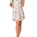 LYANER Women's Printed Nightgown Short Sleeve Sleepshirt Button Down Nightshirt Sleepwear Burger and Fries White Large
