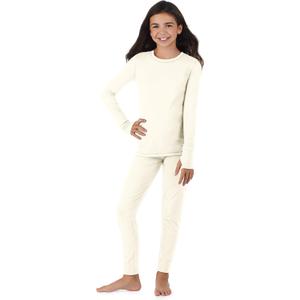 Cuddl Duds Girls Heavyweight Cold Weather Fleece Lined Thermal Set – Long Sleeve Shirt & Leggings – Long Johns for Kids XS
