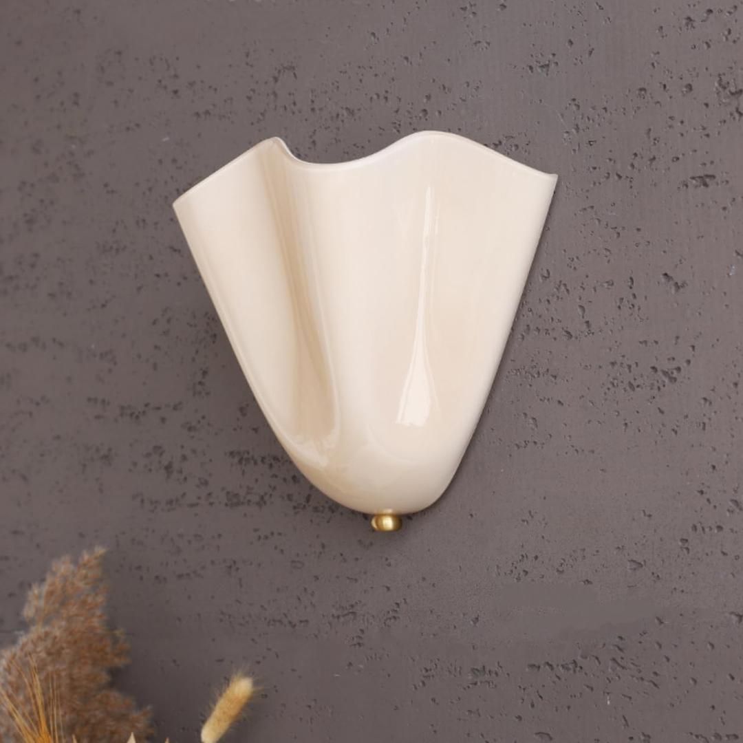 Milk White Glass Wall Sconce Mid-Century Modern Shell Shaped, Small