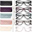 Gaoye 5 Pack Fashion Cat Eye Reading Glasses for Women, Computer Blue Light Readers Anti Glare With Eyeglasses Chain (A 5 PACK MIX, 1.5, multiplier_x)