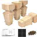 6 Inch Wooden Furniture Legs with Mounting Plates Screws Set of 4 Solid Wood Unfinished European Style Replacement Furniture Feet for Couch Cabinet Sofa Ottoman TV Stand Home DIY Projects (6 inch)