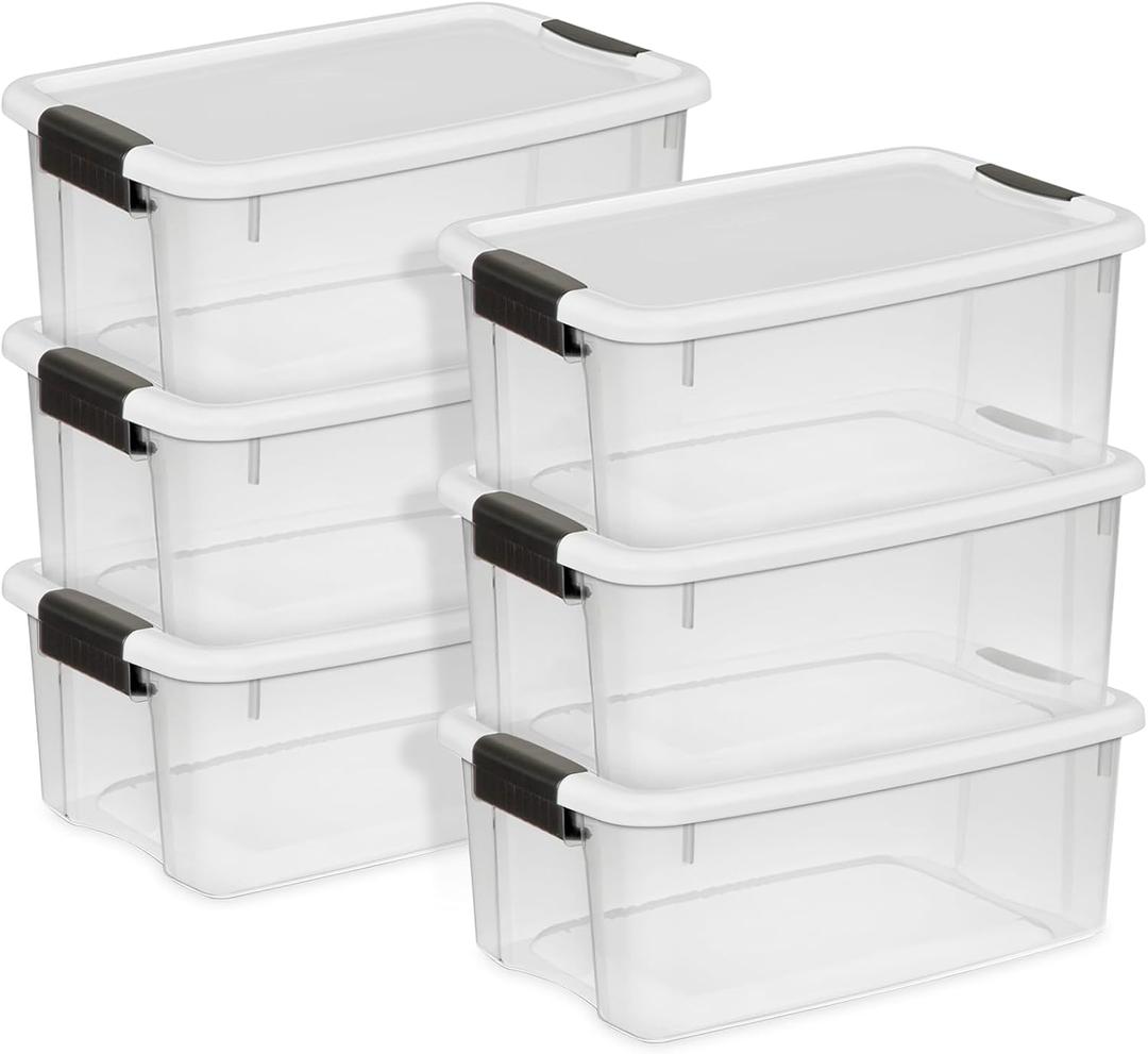 Sterilite 6-Pack Ultra Latching Box, Storage Bins with Lids, Clear Plastic, 18 Qt  Large Heavy-Duty Organizing Bin Containers for Home, Closet, Kitchen, Pantry, Bathroom, and Office