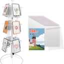 Tongmo Rotating Greeting Card Stand - 12-Pocket Rotating Countertop with Clear Resealable Polypropylene Bags, Solution for Postcards, Brochures, and Greeting Cards (7H - 12 Pockets) (White)