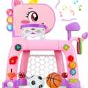 4 in 1 Toddler Basketball Hoop & Soccer Goal, Kids Sports Toy for 1 2 3 Years Old Girls Boys, Baby Toy with Sound & Light, Birthday Gift for 12-18 Months, Pink