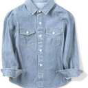 OCHENTA Boys Denim Button Down Shirt Long Sleeve Kids Casual Cowboy Chambray Top Jeans Clothes Light Blue Tag 140-7-8Y