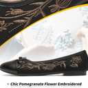 BABUDOG Womens Flats Shoes with Pomegranate Embroidery,White Flats with Bow,Comfortable Round-Toe Flats Shoes,Black Dress Shoes for Women(Soft Memory Foam Insole)