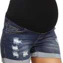 V VOCNI Maternity Denim Shorts Women's Summer High Waist Distressed Cuffed Hem Casual Denim Jean Shorts (XXL)