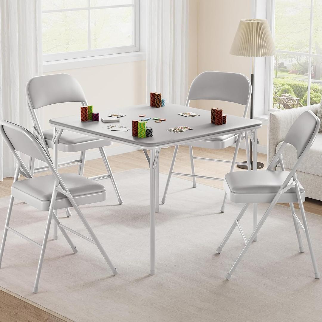33.6 in Folding Card Table, Portable Square Folding Table, Foldable Table Suitable for Camping, Dining Room, Office, Metal Frame, Indoor and Outdoor, Space-Saving, No Assembly Required, Grey