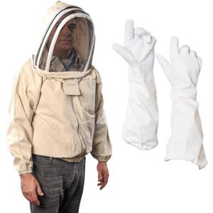Bee Jacket with Veil - Natural Canvas Bee Suit Jacket with Elastic Waist & Cuffs, YKK Brass Zippers, 3 Utility Pockets. Removable Hood Interchangeable with Forest Beekeeping Suit. XL