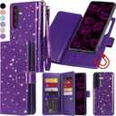 Varikke for Samsung Galaxy S24 Wallet Case Detachable with RFID Blocking Card Holder for Women, Fashion PU Glitter Leather Strap Magnetic Flip Wallet Removable Case for Galaxy S24 6.2", Dark Purple