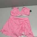 Blooming Jelly Women's High Waisted Bikini Sets Tummy Control Swim Skirt Two Piece Swim Suit 2025 Retro Swimsuit (Large, Pink White Plaid)