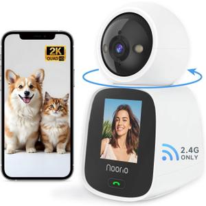 Noorio Two Way Video Calling Camera, 2K One Click Call Pet Camera Indoor with Phone App, 2.4G WiFi Only 360 PTZ Dog Cam with Speaker, CL200