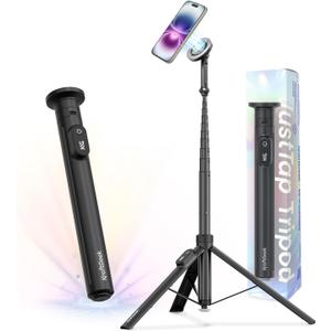 KraftGeek Magnetic Phone Tripod for iPhone MagSafe  66'' Automatic Selfie Stick with Remote, Portable Tripod Stand for Video Recording, Travel, Vlogging (Black)