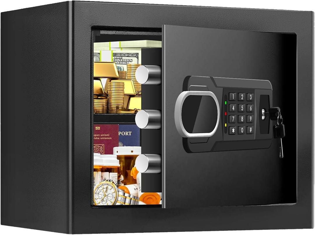 1.3 Cuft Small Fire Safe Box for Home, Personal Safe with Electronic Keypad and Spare Keys, Home Safes Water and Fireproof with 3 Removable Shelves, Fireproof Document Box for Money Cash