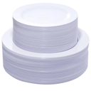 KIRE 120PCS White Plastic Plates - Heavy Duty White Disposable Plates for Party/Wedding - Include 60Pieces 10.25inch Dinner Plates - 60Pieces 7.5inch Dessert/Salad Plates