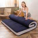 MAXYOYO Futon Mattress, Padded Japanese Floor Mattress Quilted Mattress Topper, Extra Thick Folding Sleeping Pad Breathable Floor Lounger Guest Couch for Camping, Navy, Full