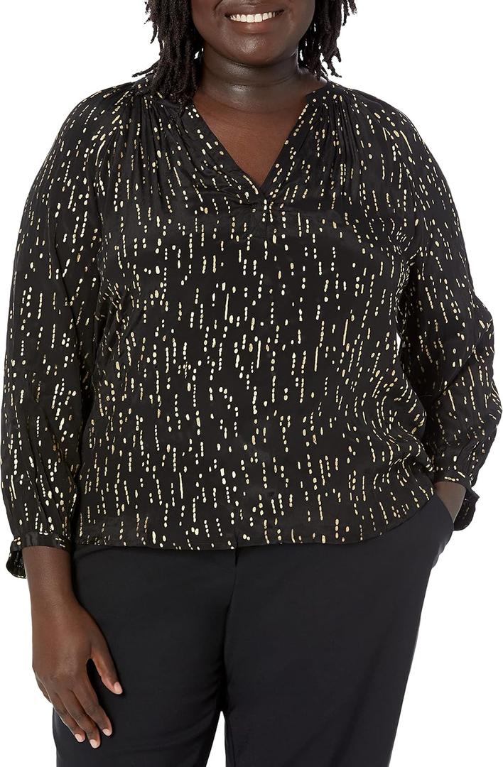 Velvet by Graham & Spencer Womens Nixie Knotch Neck Short Sleeve Blouse (Large, Black)