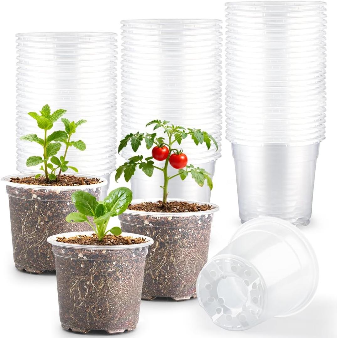 RooTrimmer 200 Pack 4 Inch Clear Plant pots with Drainage Holes, Transparent Nursery Seeding Pots, Flexile Seeds Starter Pots, Seeds Germination (4Inch,200P,Clear)