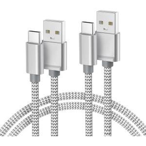 Basesailor iPhone 16 15 Pro Max Charger Cord,USB to USB C Cable 6.6FT/2Pack,Type C Charging Power Cord for Apple iPad 10,Samsung Galaxy AI S25 S24 S23 S22 S20 Plus Ultra,A52 A53 A54,Google Pixel 9,16e (Silver)