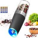 CIRCLE JOY Gravity Electric Pepper Grinder Salt Grinder Pepper Griner Mill Electric with LED Light, Battery Operated, Adjustable Coarseness, Washable 135ml Container