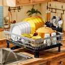 MOUKABAL Dish Drying Rack, Dish Rack, Stainless Steel Dish Racks for Kitchen Counter, Dish Drainer with Removable Utensil Holder, Drainboard, Grey, 13''W x 17''L