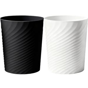 Small Bathroom Trash Can 1.8 Gallon Wastebasket Recycling Bin for Bedroom Office Kitchen, Black White, 2 Pack