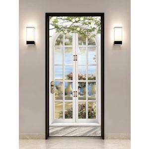 artfanke 3D Peel and Stick Door Sticker 33.5"x84.6"- European Style Arch Pastoral Door Murals Wallpaper Self-Adhesive Wall Decal for Bedroom Decor(2 Sheets/Set)