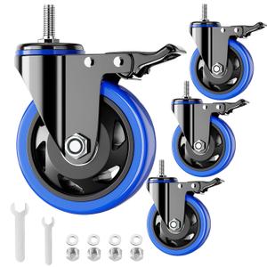 3 Inch Swivel Stem Caster Wheels Heavy Duty Threaded Stem Mount Casters Set of 4 with American Size UNC 1/2"-13 x 1